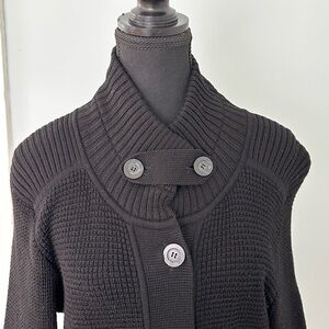 Escada Sport Black Merino Wool Belted Sweater Coat Cardigan M